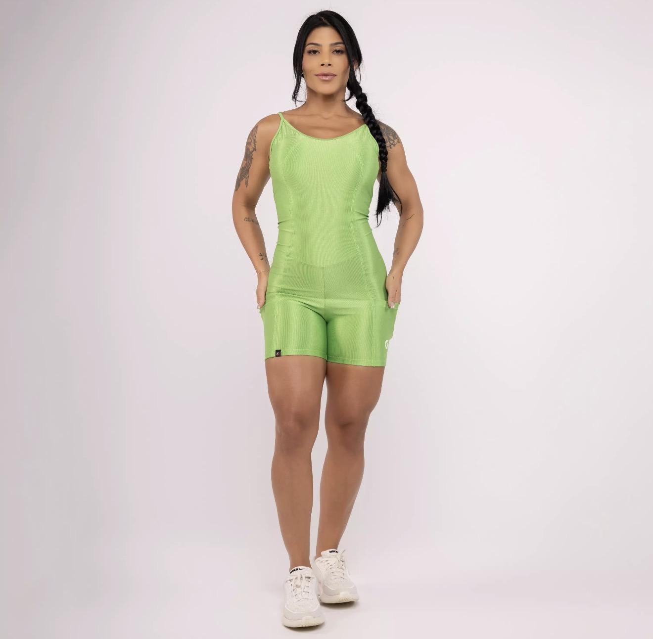Macaquinho Fitness Feminino Bolso Lateral Bojo Poliamida
