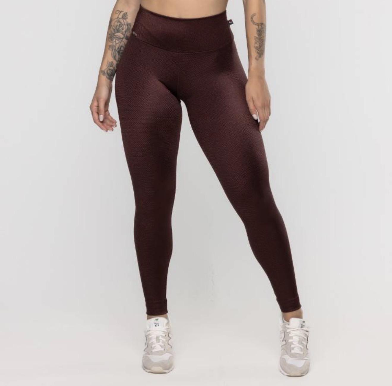 Calça Legging Fitness Feminina Cintura Alta Textura Brilho