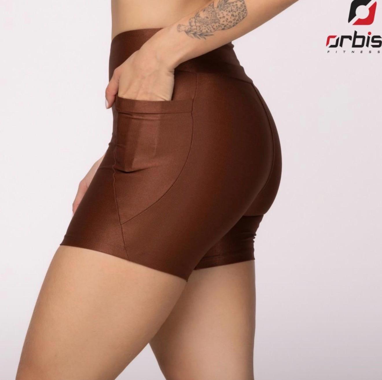 Shor Feminino Fitness Cintura Alta Bolso Poliamida Compressão