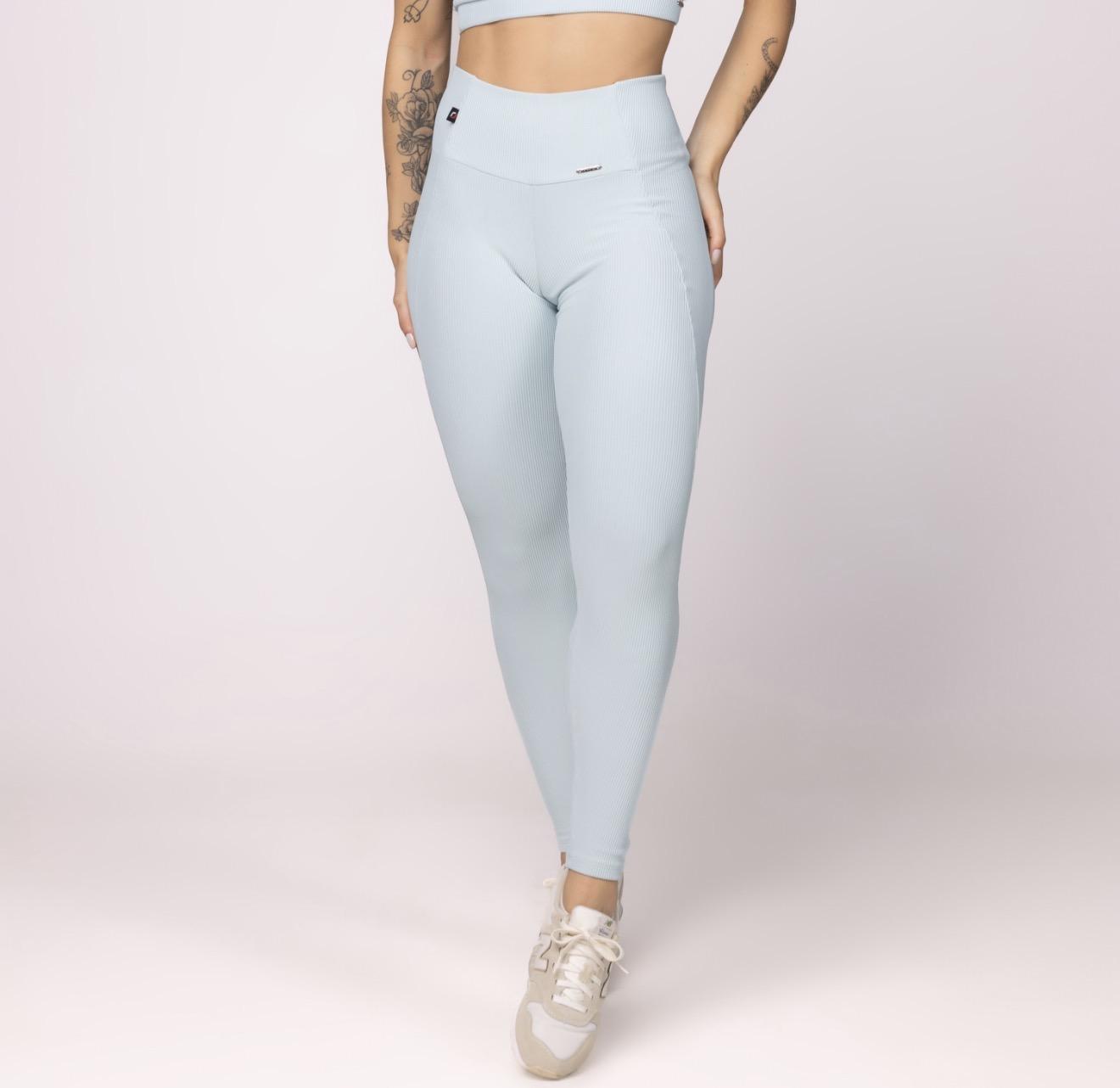 Calça Legging Fitness Recorte Lateral cós alongado Textura Poliamida