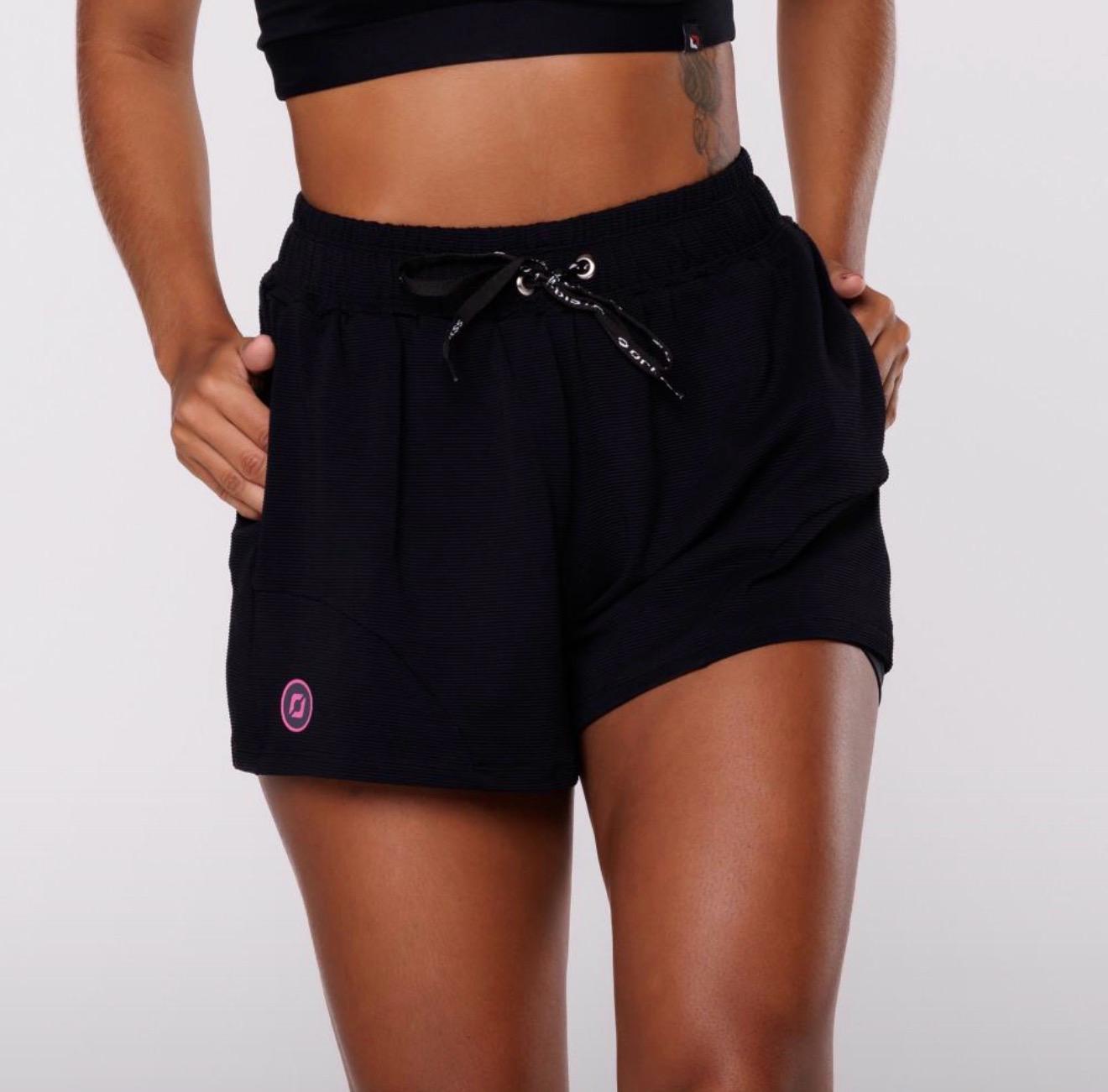 Short Feminino Corrida Fitness Textura Com Short Interno Cadarço